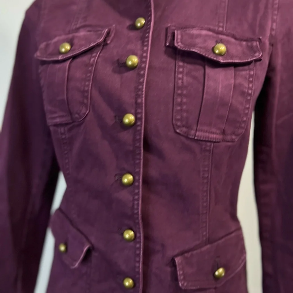 White House Black Market Plum Utility Jacket with Brass Buttons